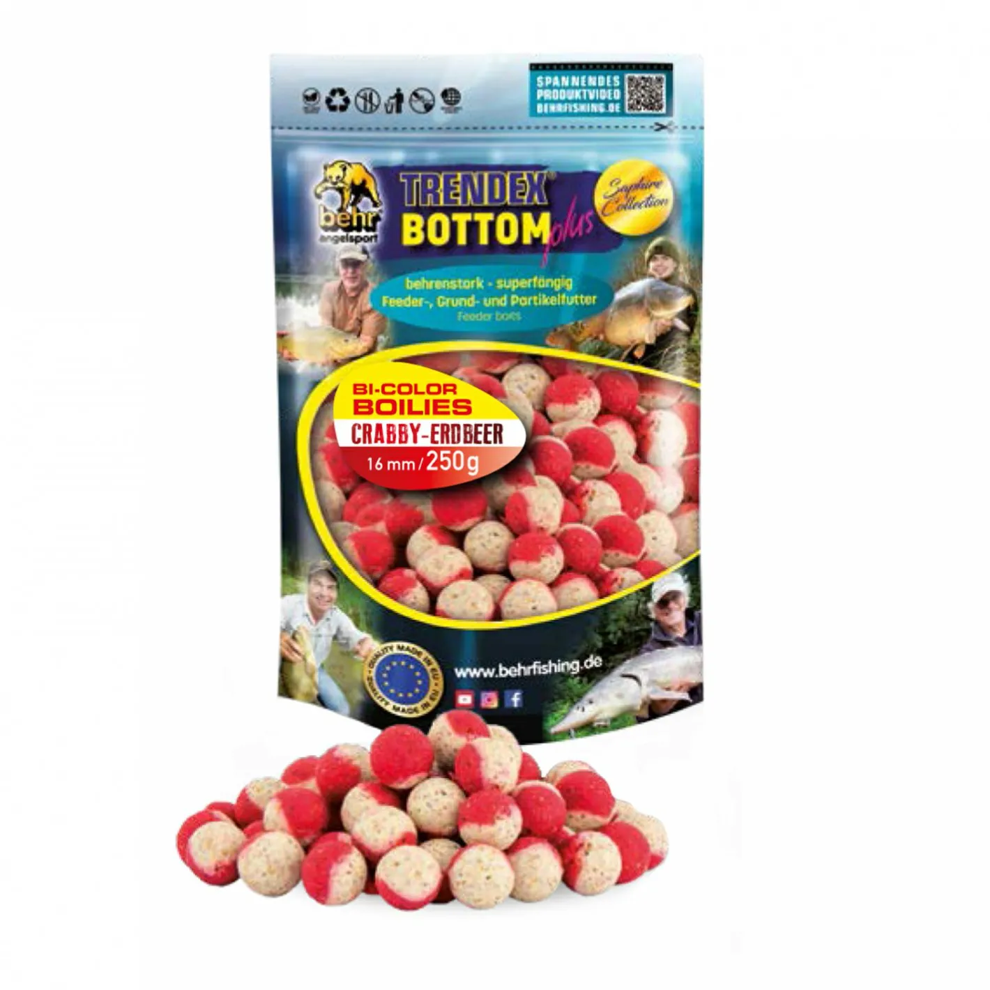 Behr Karpfenfutter·Boilies & Popup Boilies|Karpfenfutter<Bi-Color Boilies (Crabby-Erdbeere)