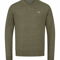 Blaser Angelpullover & -Strickjacken<V-Neck Merino Sweater Herren (Dunkel Oliv)