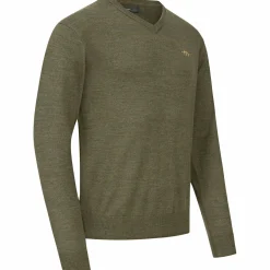 Blaser Angelpullover & -Strickjacken<V-Neck Merino Sweater Herren (Dunkel Oliv)