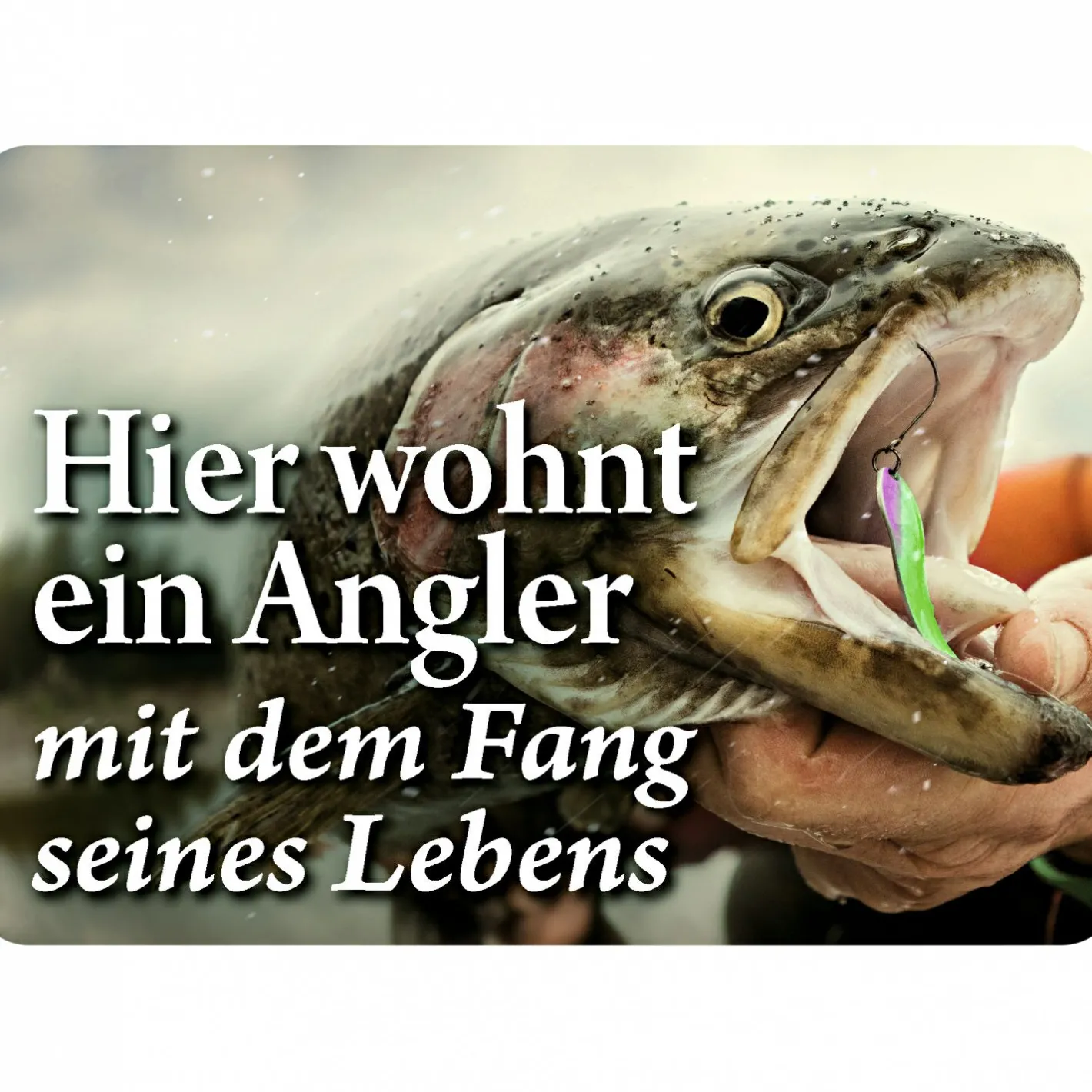 Angel-Dekoration<Blechschild (Hier wohnt ein Angler...)
