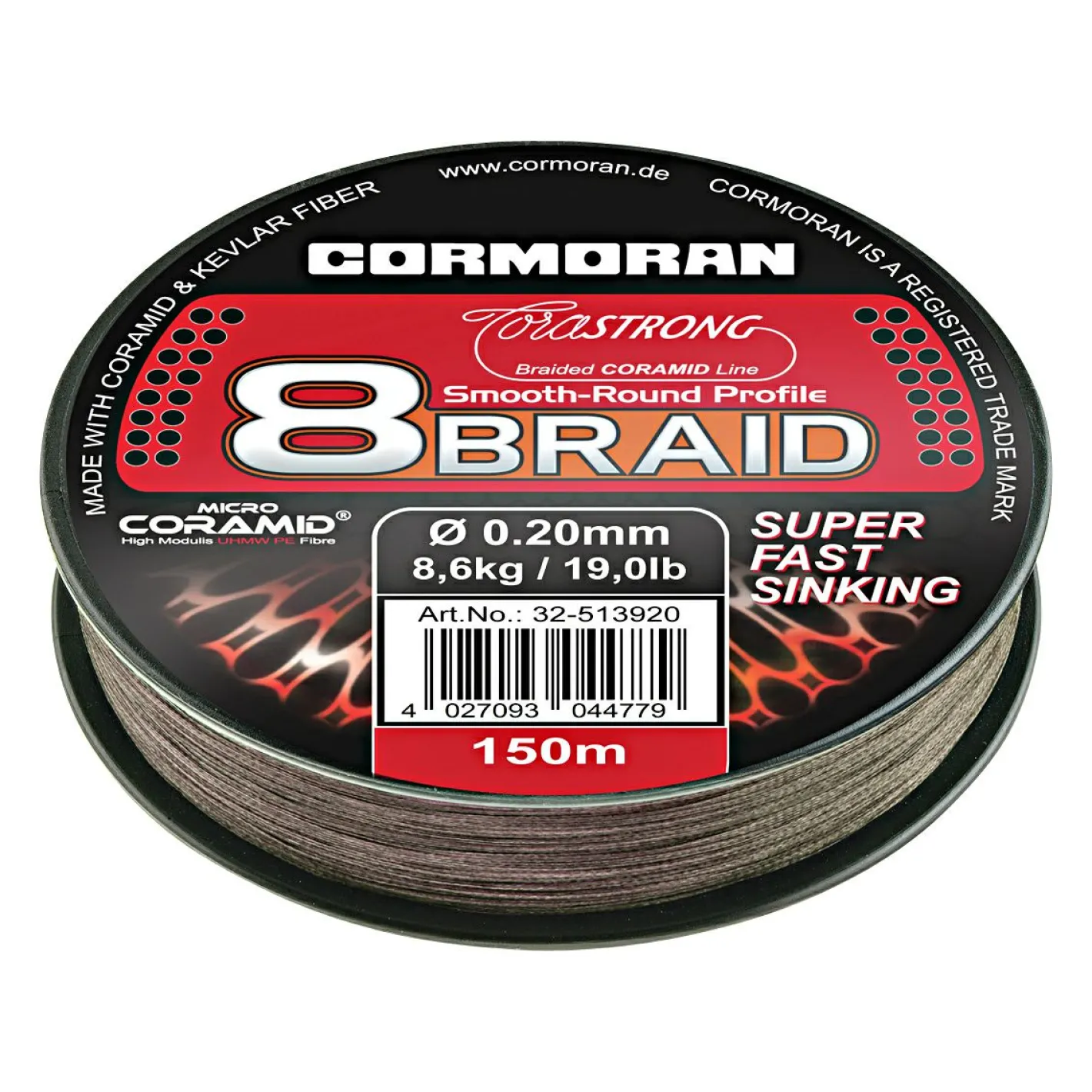 Cormoran Wallerschnüre|Wallerschnüre<Angelschnur Corastrong 8-Braid Super Fast Sinking (dunkelbraun)
