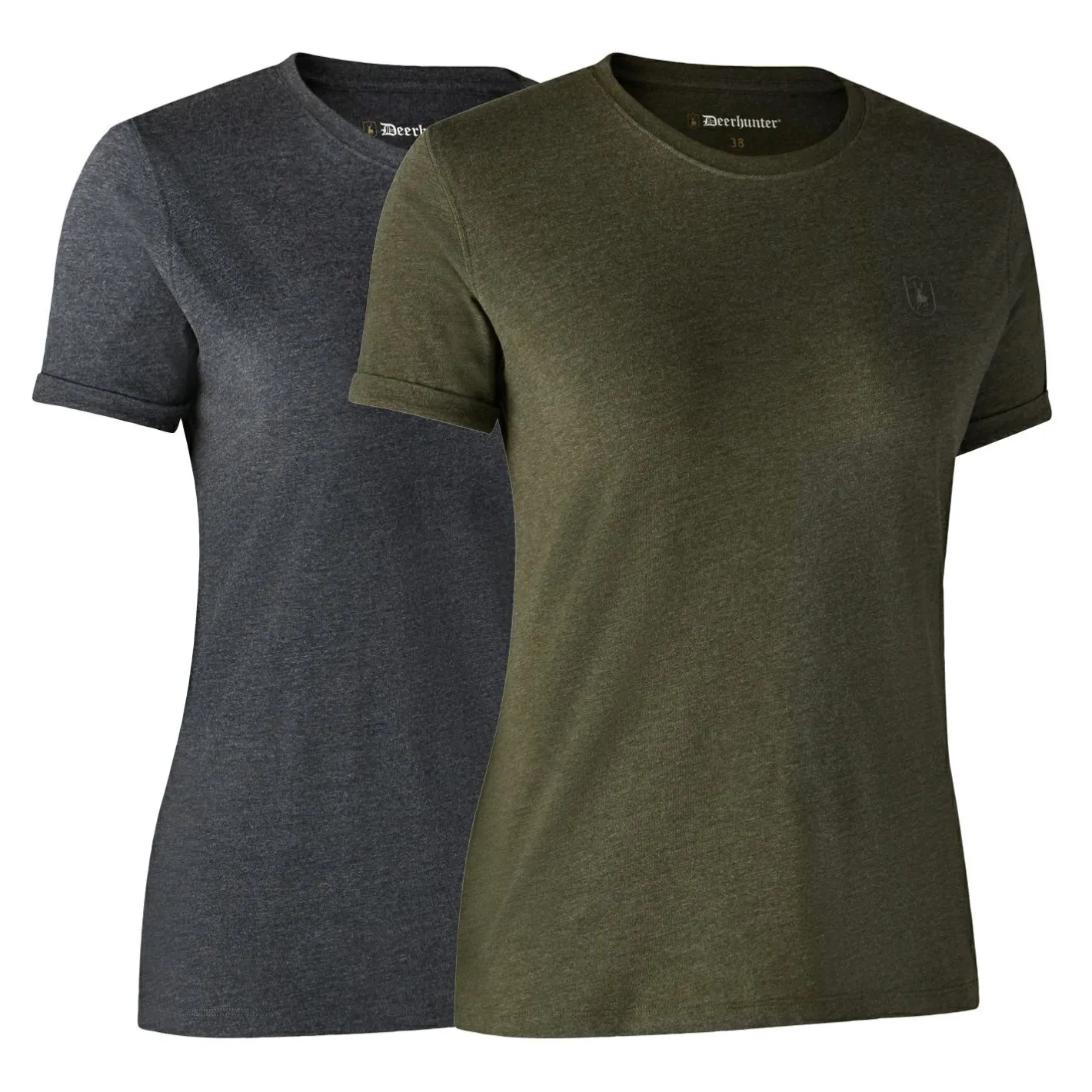 Outlet Deerhunter 2er-Pack Ladies Basis T-Shirts Damen (Adventure Green Melange)