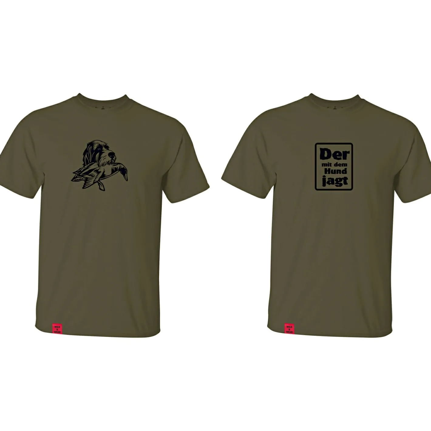 il Lago Prestige 2er-Set: T-Shirt "Der mit dem Hund jagt" Herren (Oliv)
