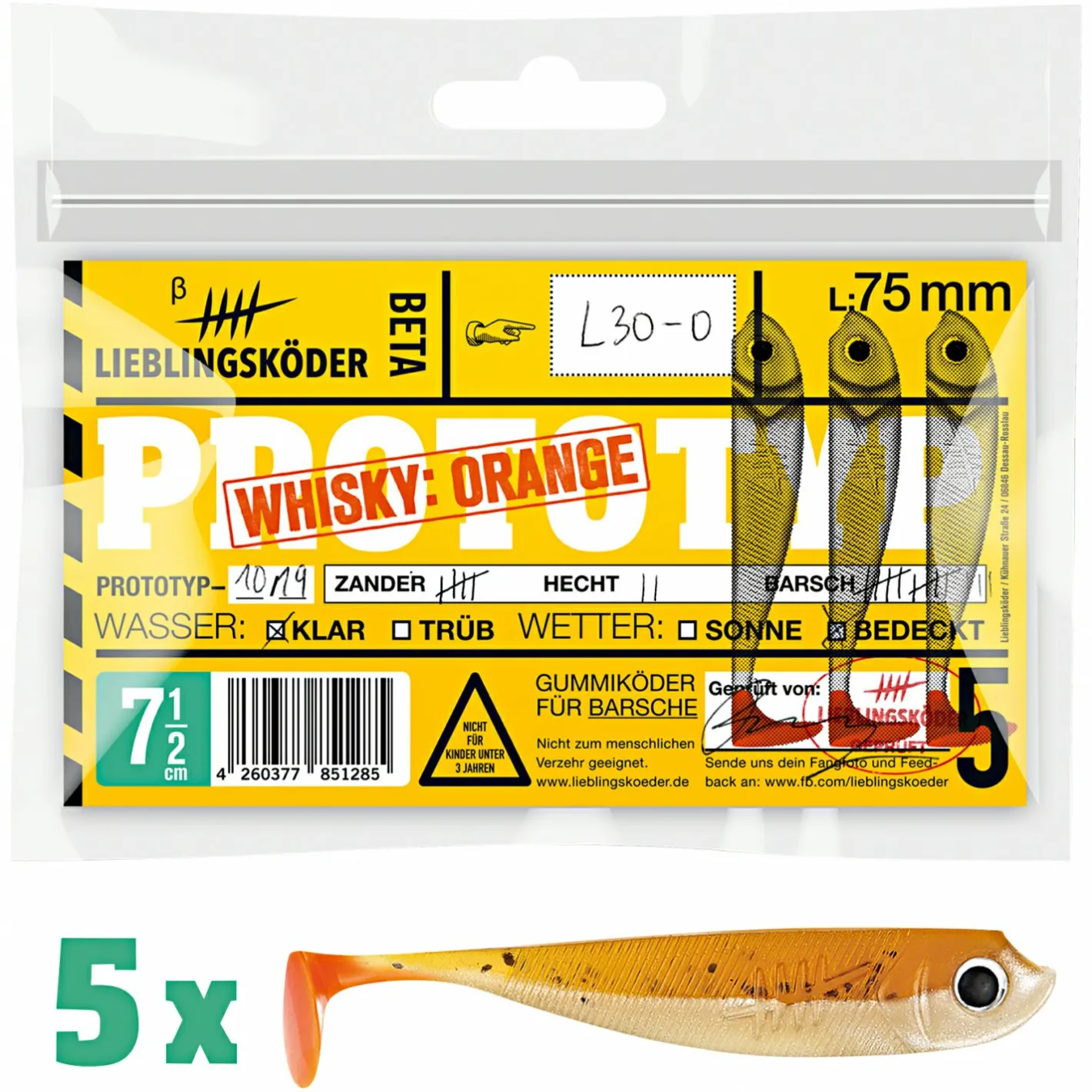 Lieblingsku00f6der Gummiköder ·Gummifische & Shads|Raubfischangeln Kunstköder<Lieblingsköder Gummifisch Barschköder (7,5 cm, Whisky Orange)