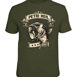 Rahmenlos Angelshirts & Angel-Oberteile<"Petri Heil" T-Shirt Herren (Oliv)