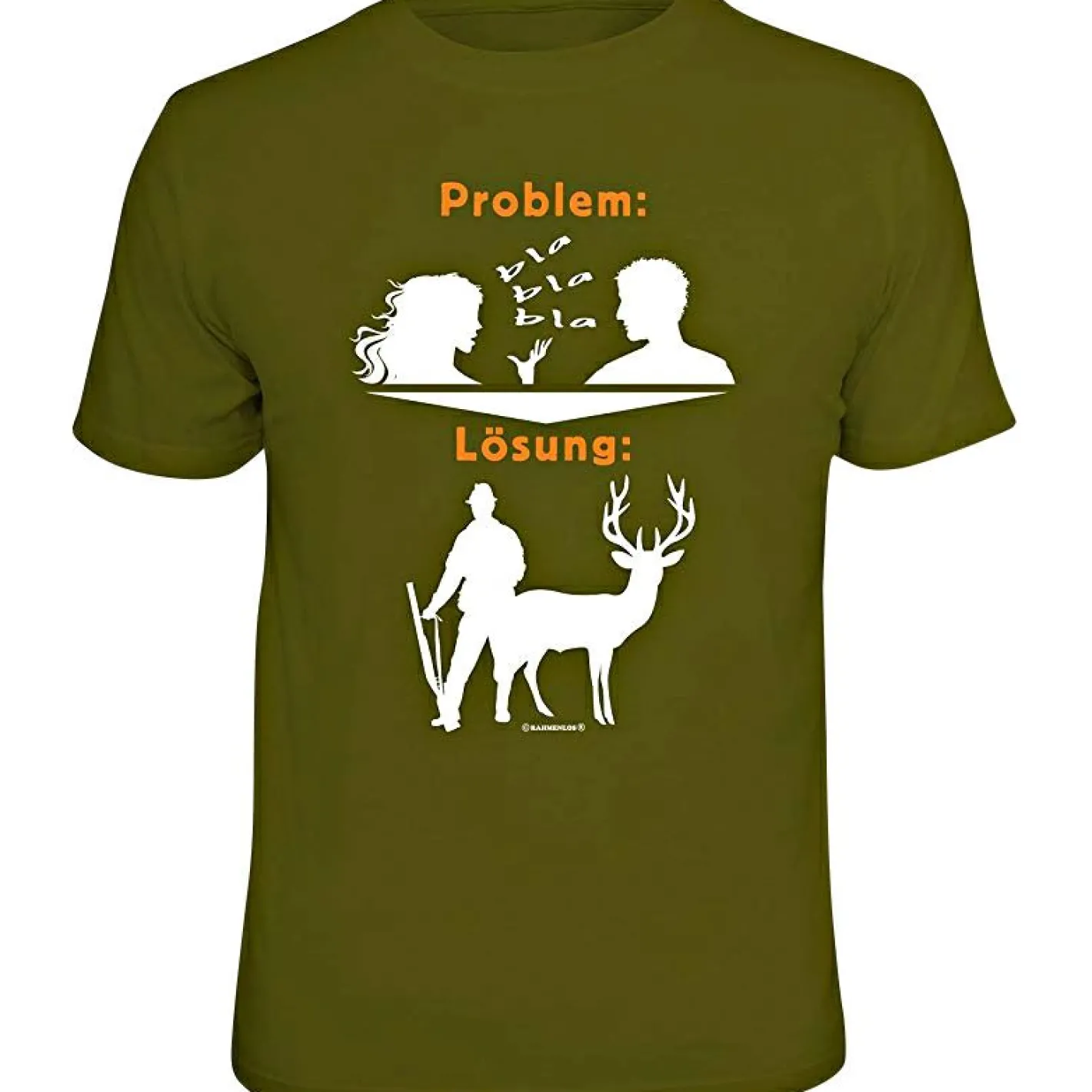 Rahmenlos Angelshirts & Angel-Oberteile<"Problem blabla, Lösung: Jagen" T-Shirt Herren (Oliv)