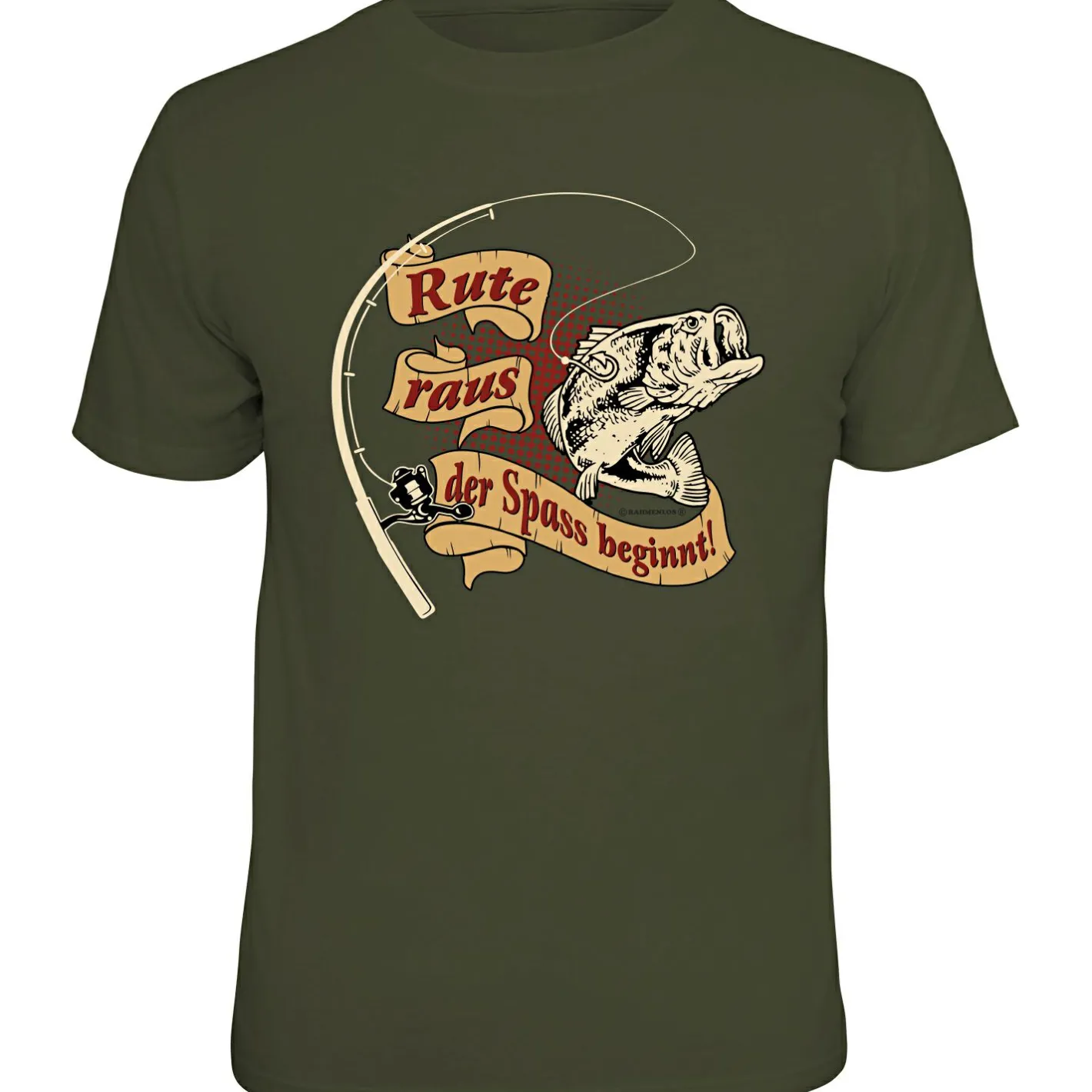 Rahmenlos Angelshirts & Angel-Oberteile<"Rute raus, der Spaß beginnt" T-Shirt Unisex (Grün)