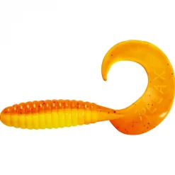 ShadXperts Gummiköder ·Twister|Raubfischangeln Kunstköder<Twister 4" (Fluogelb Orange/Silber Glitter)