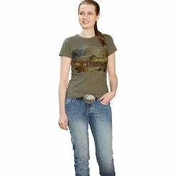 Damen Angelshirts & -Oberteile<T-Shirt "Rotwild" Damen (Oliv)
